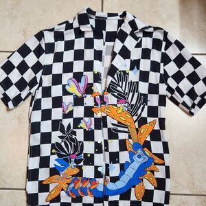 Alice In Wonderland Caterpillar Disney Checkered Short Sleeve Shirt